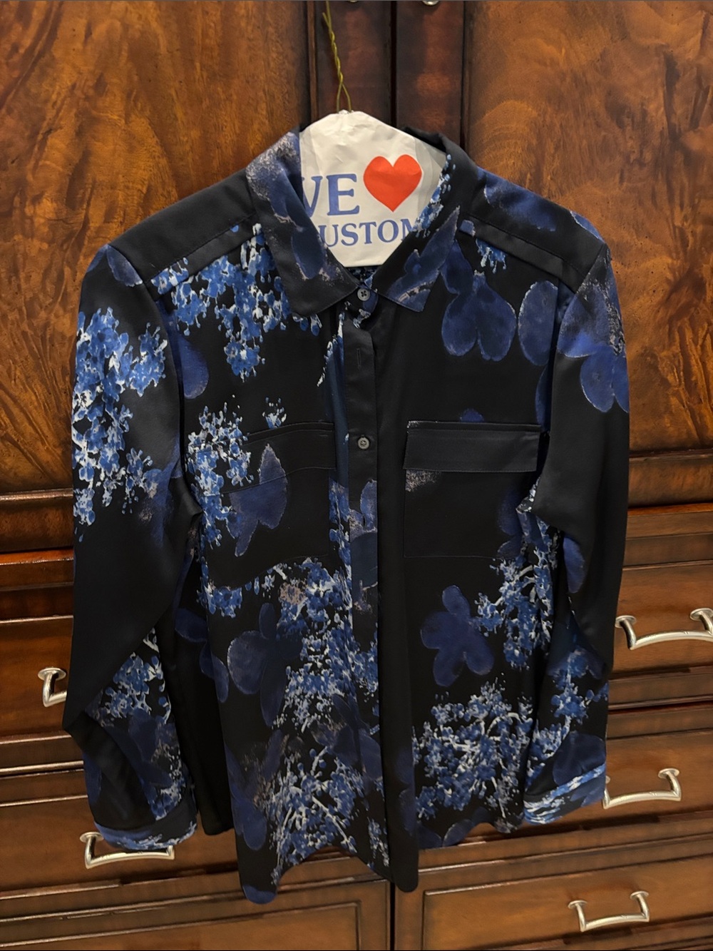 Women’s Black & Blue Floral Banana Republic blouse